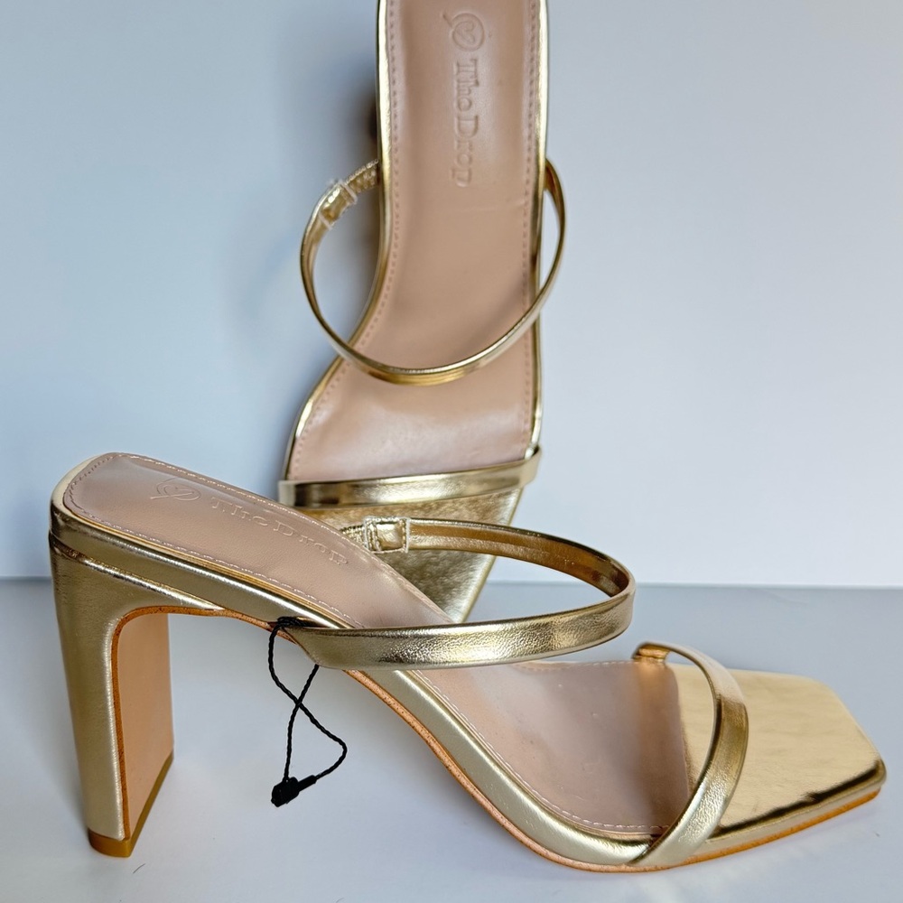 The Drop Metallic Gold Strappy Heels
